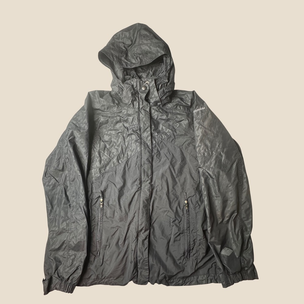 Columbia Jacket Womens L Black Interchange Omni-Tech Waterproof Camo Rain Shell